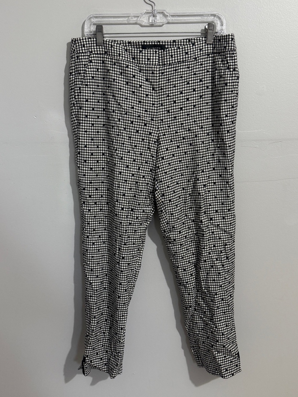 Talbots Pants Womens 10 Polka Dot Gingham Check Ankle Straight Leg Stretch
